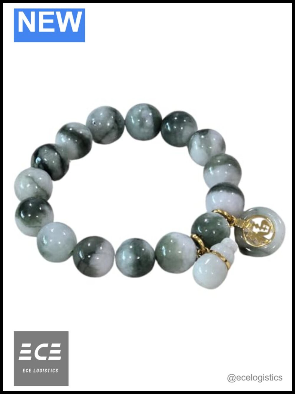 Jade Bead Stretch Bracelet for Women Two-Tone Gemstone Lucky Prosperity Jewelry